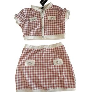SHEIN Pink and White Checkered Two-Piece Outfit brand new size L